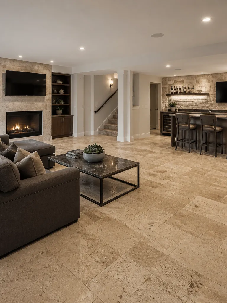 Travertine Tile Basement Ideas