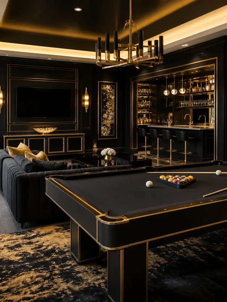 Black and Gold Game Room design