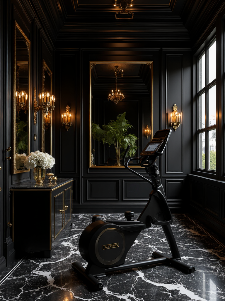 Black And Gold Home Gym - Black and Gold Home Gym interior design inspiration