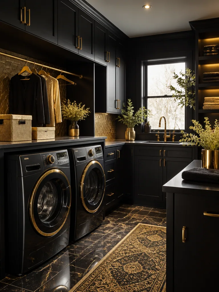 Black and Gold Laundry Room design
