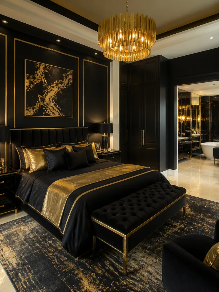 Black and Gold Master Bedroom design