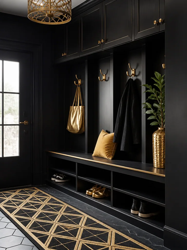 Black and Gold Mudroom design