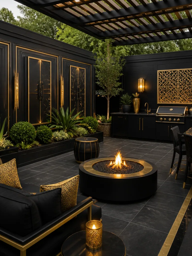 Black and Gold Outdoor Patio design