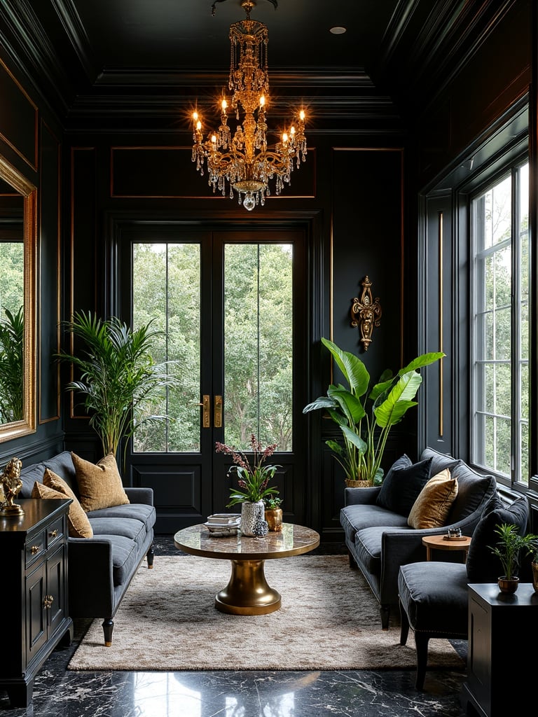Black And Gold Sunroom - Black and Gold Sunroom interior design inspiration