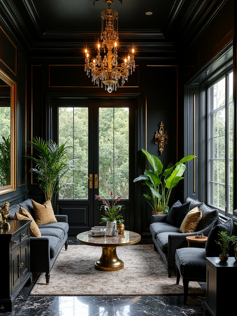 Black And Gold Sunroom - Black and Gold Sunroom interior design inspiration