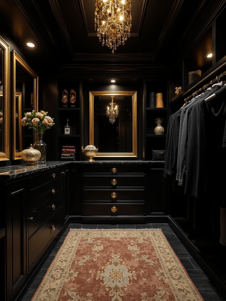 Black And Gold Walk In Closet - Black and Gold Walk In Closet interior design inspiration