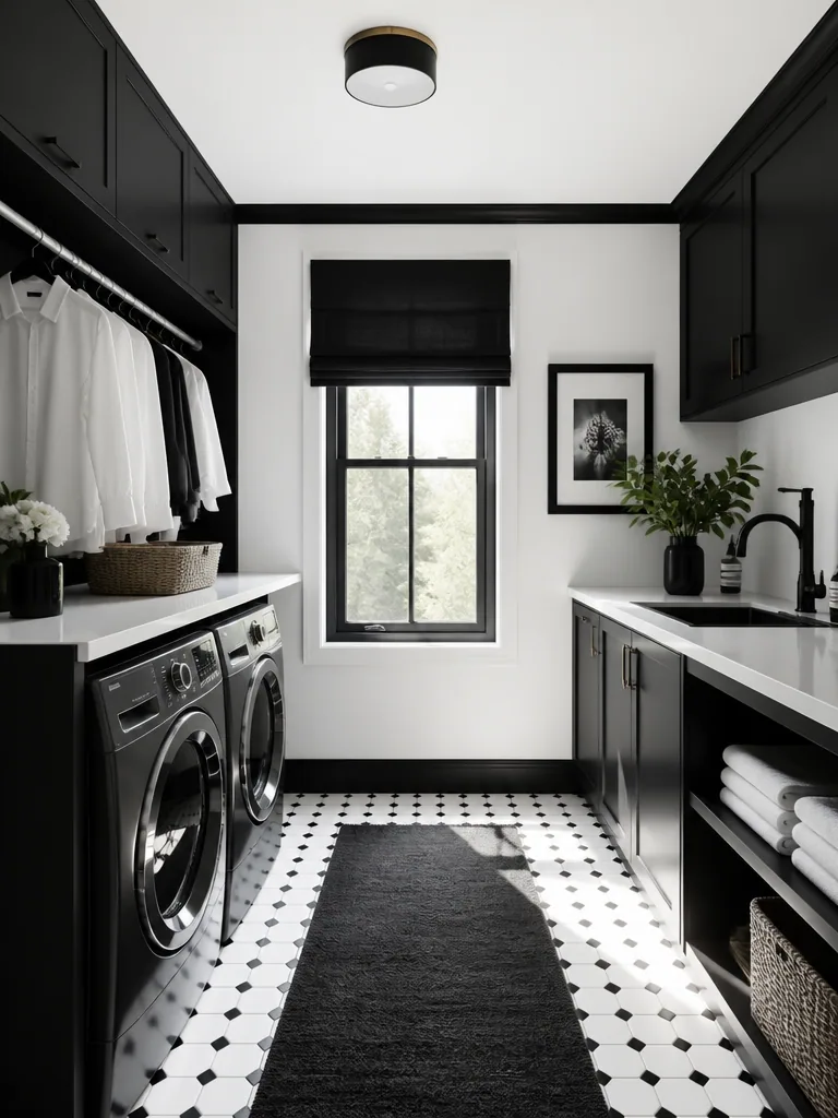 Black and White Laundry Room design