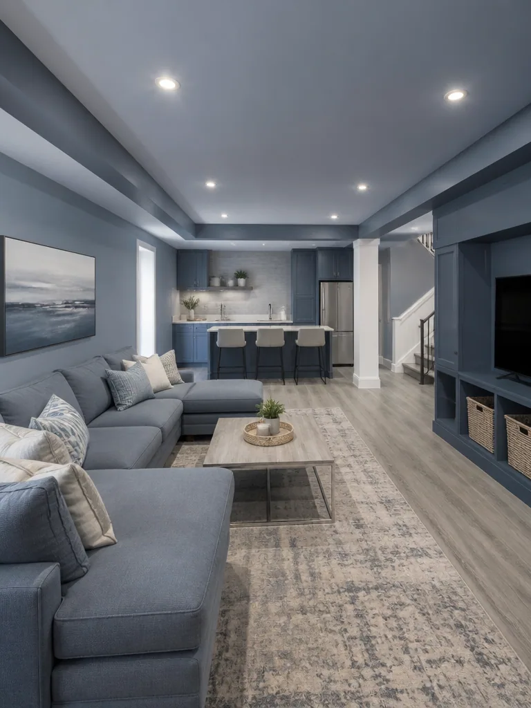 Blue and Grey Basement design