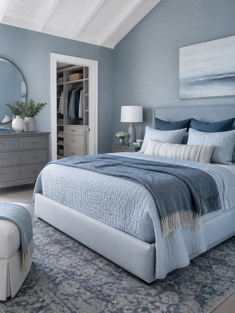 Blue and Grey Bedroom design