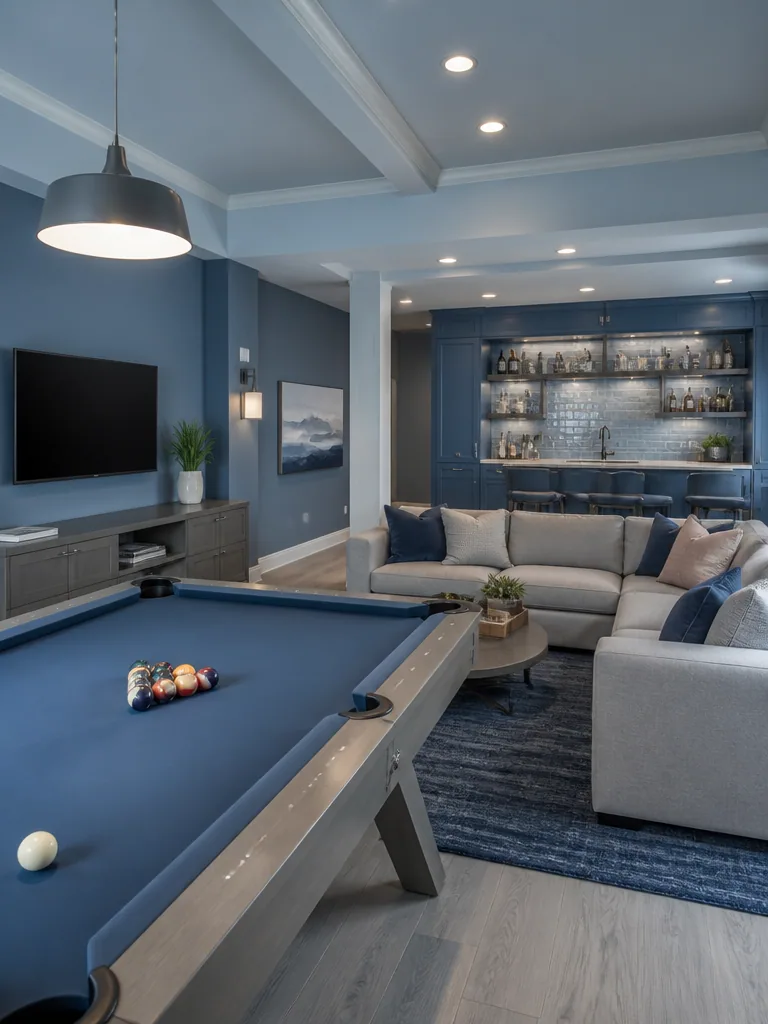 Blue and Grey Game Room design