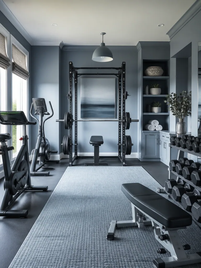 Blue and Grey Home Gym design