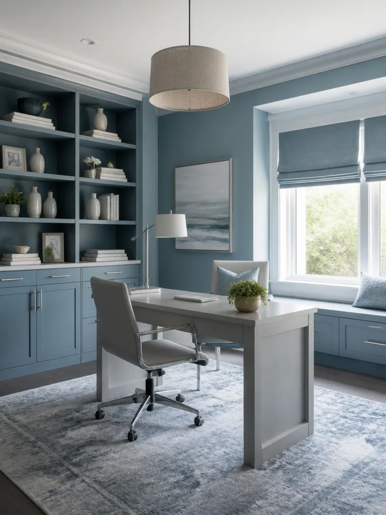 Blue and Grey Home Office design