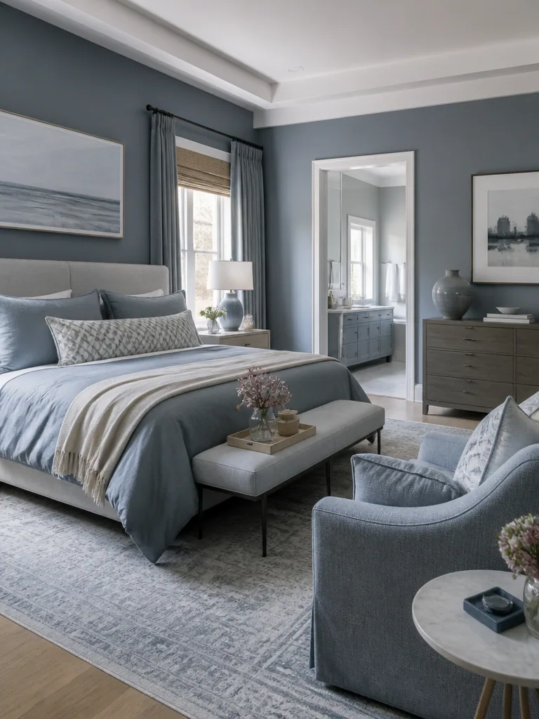 Blue and Grey Master Bedroom design