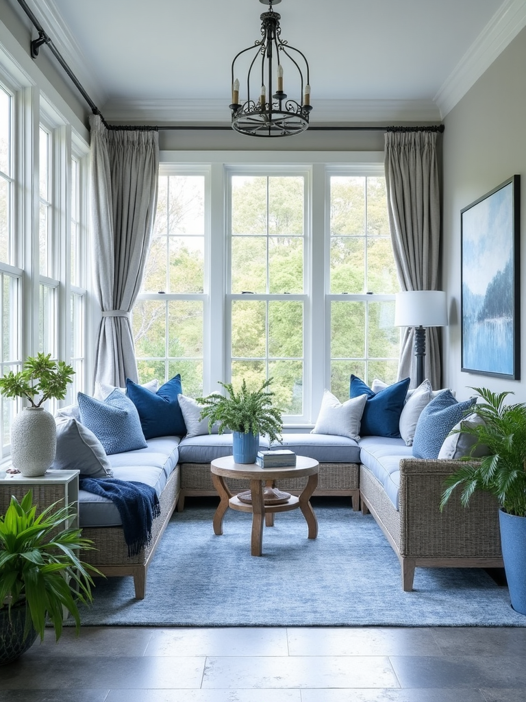 Blue And Grey Sunroom - Blue and Grey Sunroom interior design inspiration
