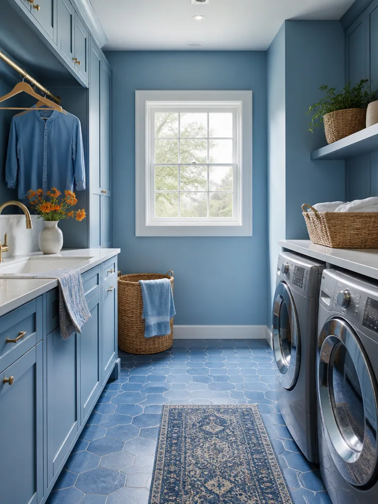 Blue Laundry Room design