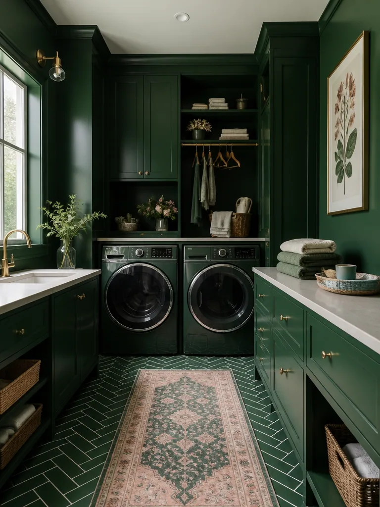 Dark Green Laundry Room design