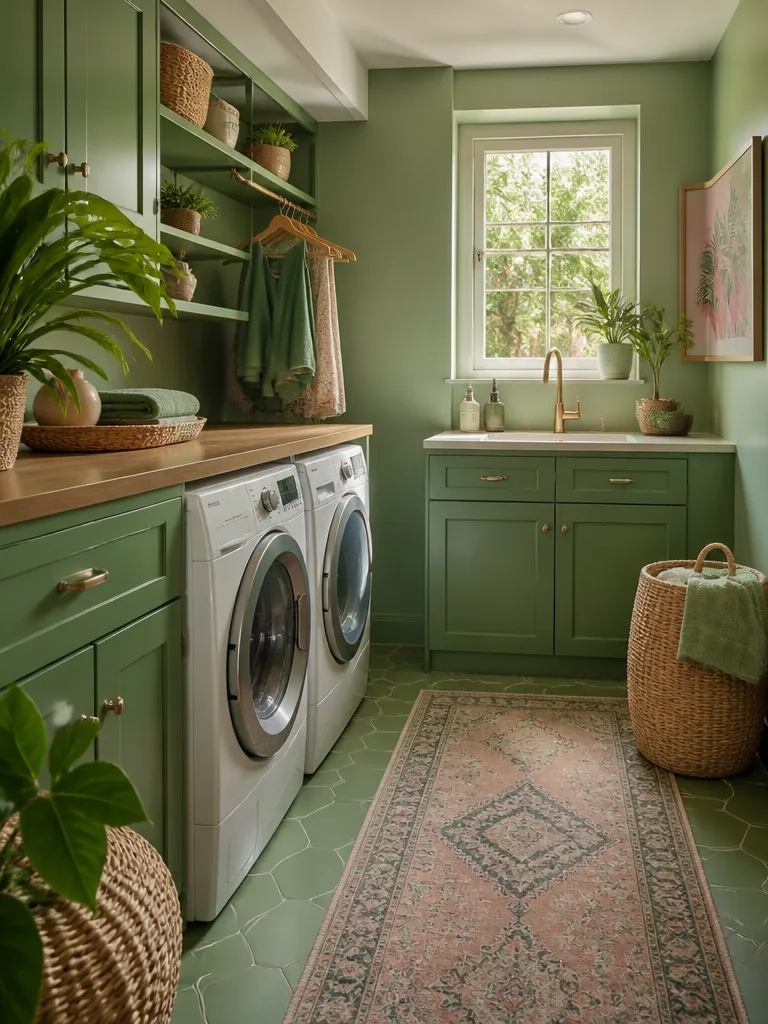 Green Laundry Room design