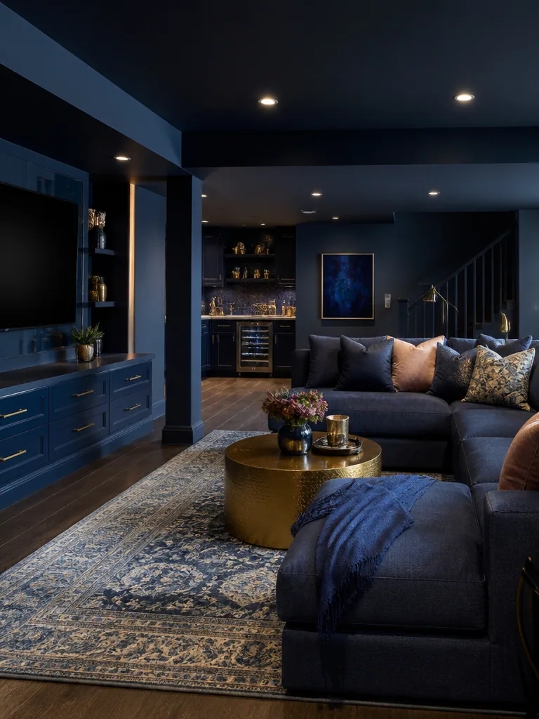 Navy Blue Basement design