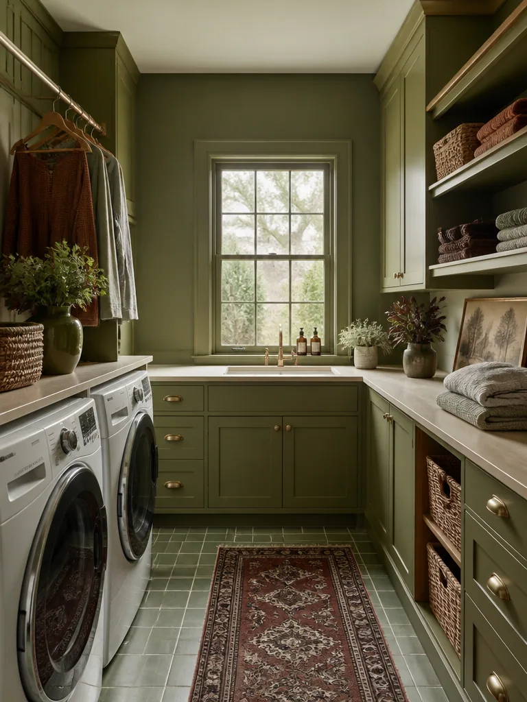 Olive Green Laundry Room design