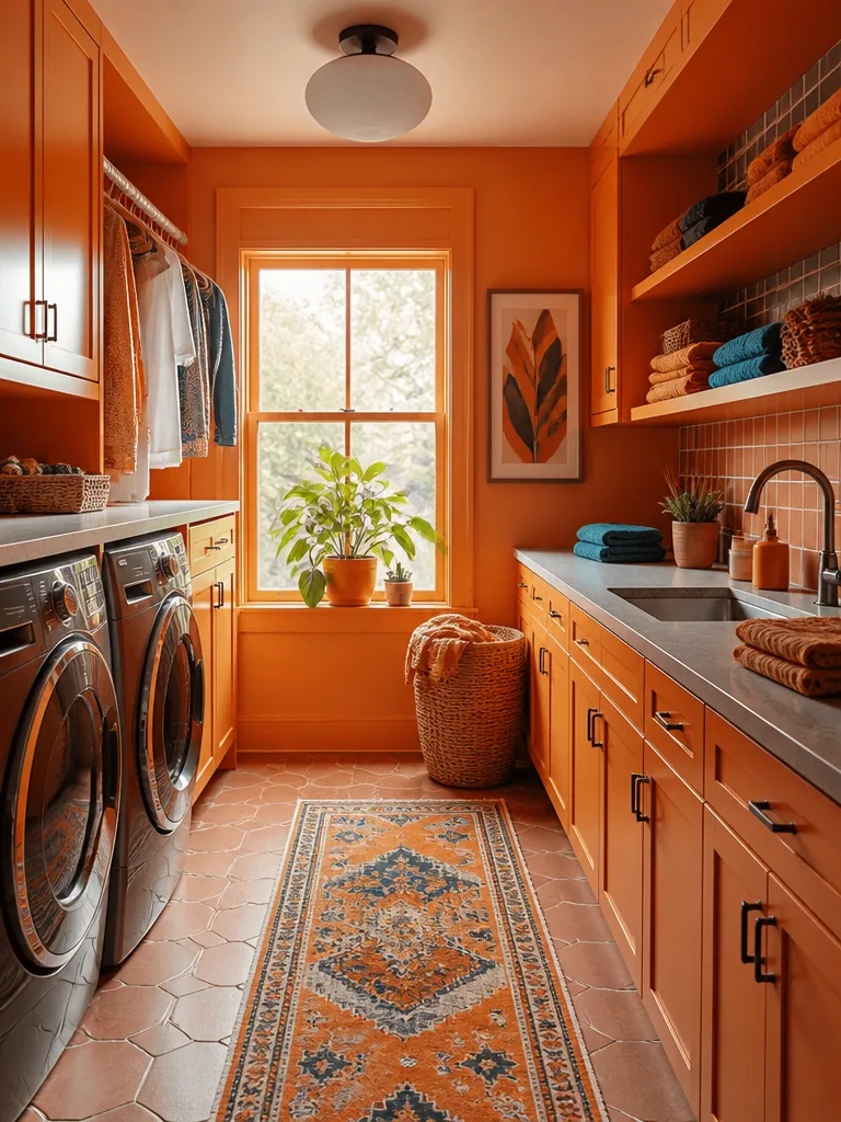 Orange Laundry Room design