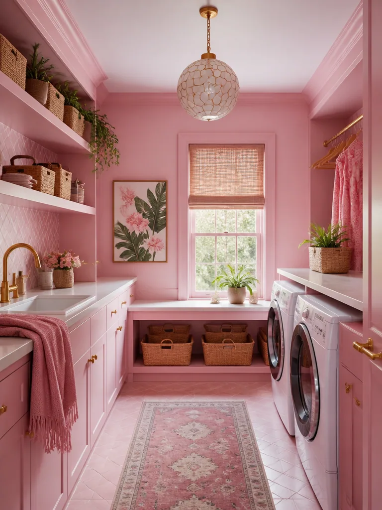 Pink Laundry Room design