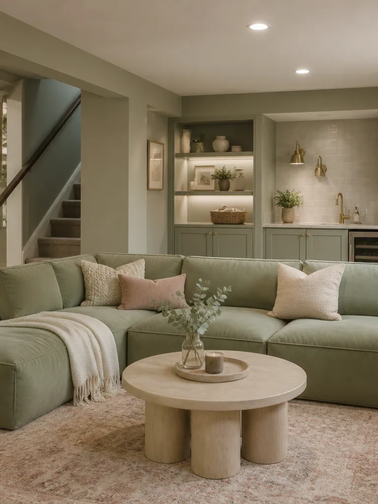 Sage Green Basement design