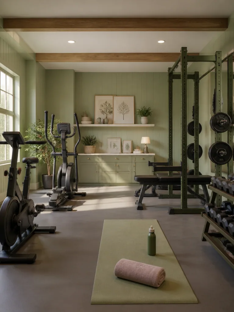 Sage Green Home Gym design