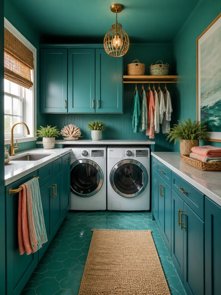 Teal Laundry Room design