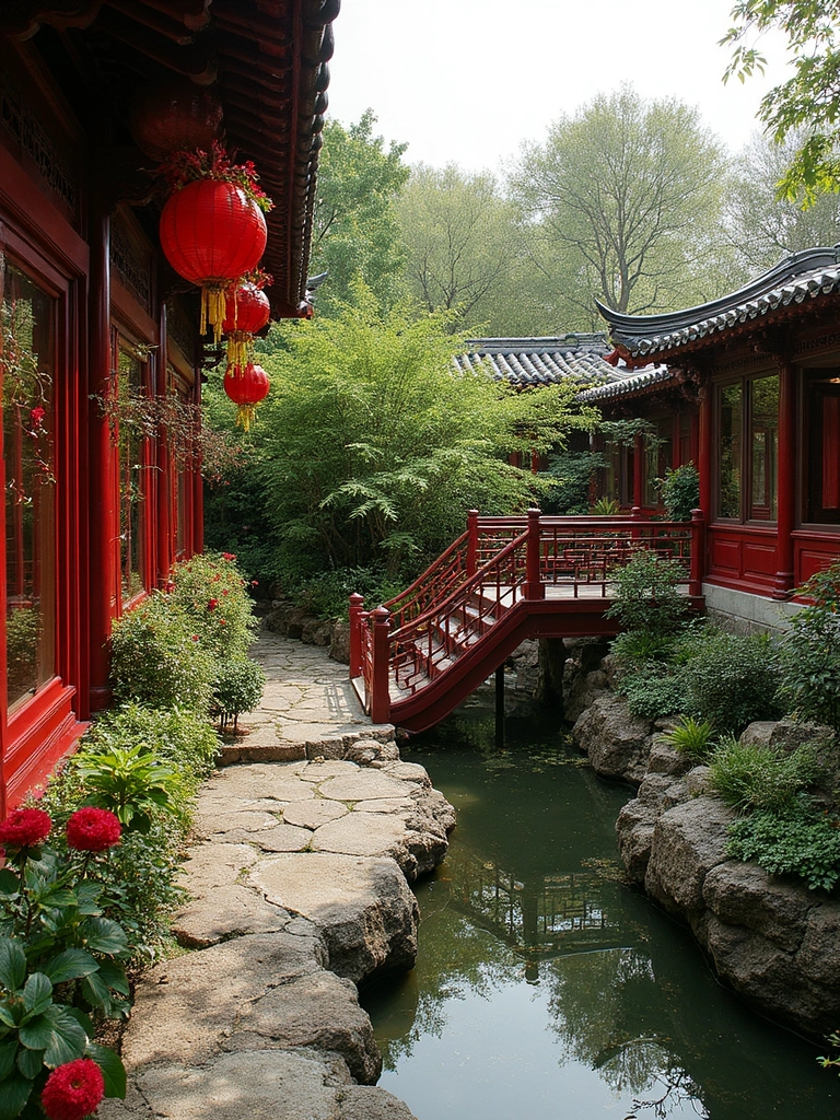 Chinese Garden Balcony featuring symbolic elements, architectural features, water reflections - garden design ideas and inspiration