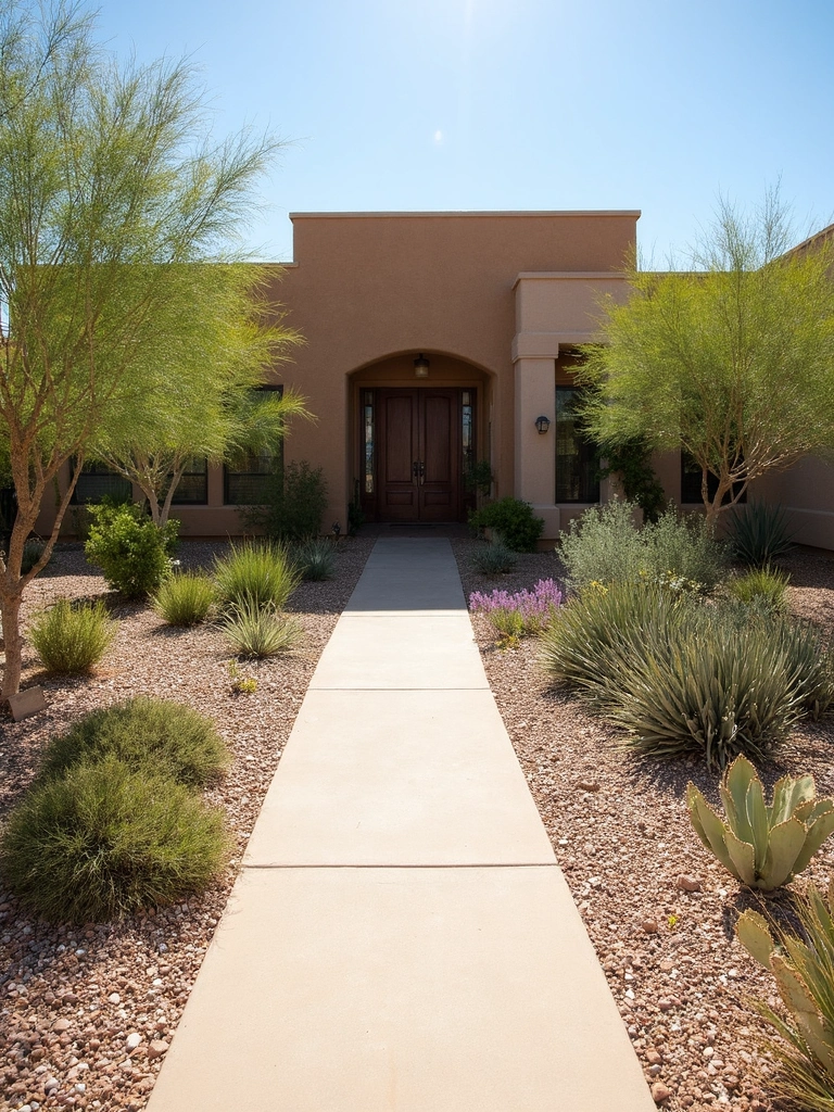 Desert Landscaping Entrance Garden featuring xeriscaping, drought tolerant, low water usage - garden design ideas and inspiration