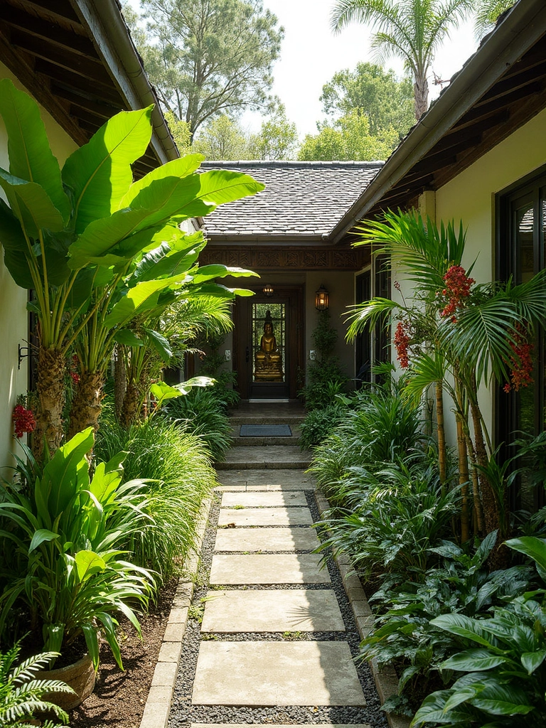 Thai Garden Side Yard featuring tropical plantings, spiritual elements, ornamental grasses - garden design ideas and inspiration