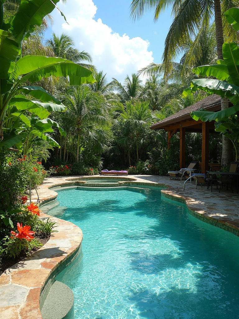 Tropical Paradise Pool Area design - Tropical Pool Area landscape design ideas