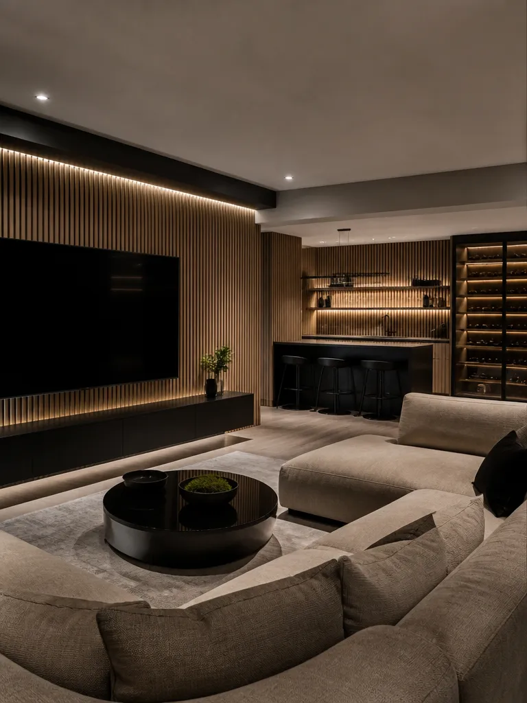 Acoustic Wall Panels Basement Luxury editorial staging