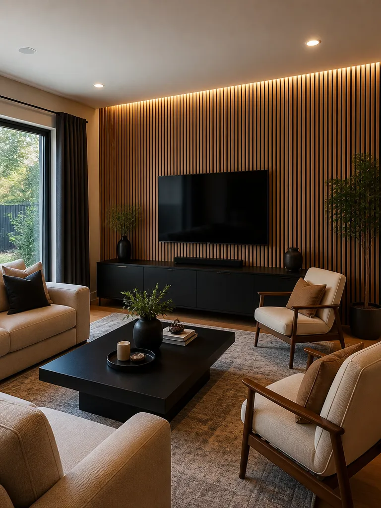 Acoustic Wall Panels Living Room Warm residential staging