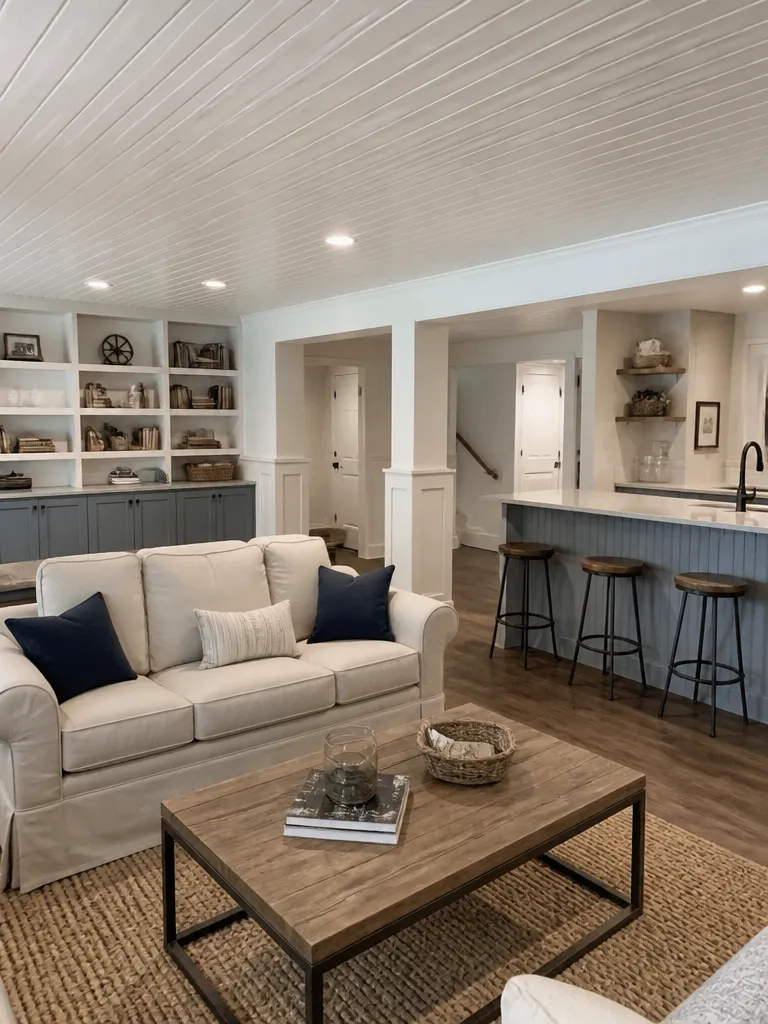 Beadboard Basement Warm residential staging