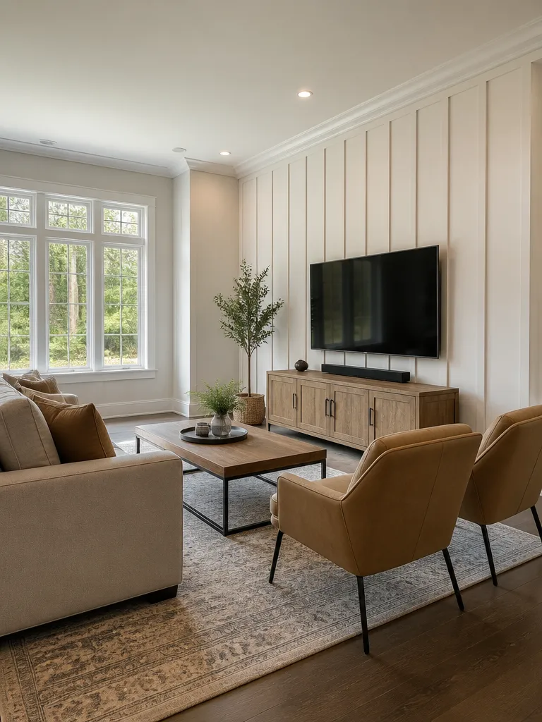 Board and Batten Living Room Warm residential staging