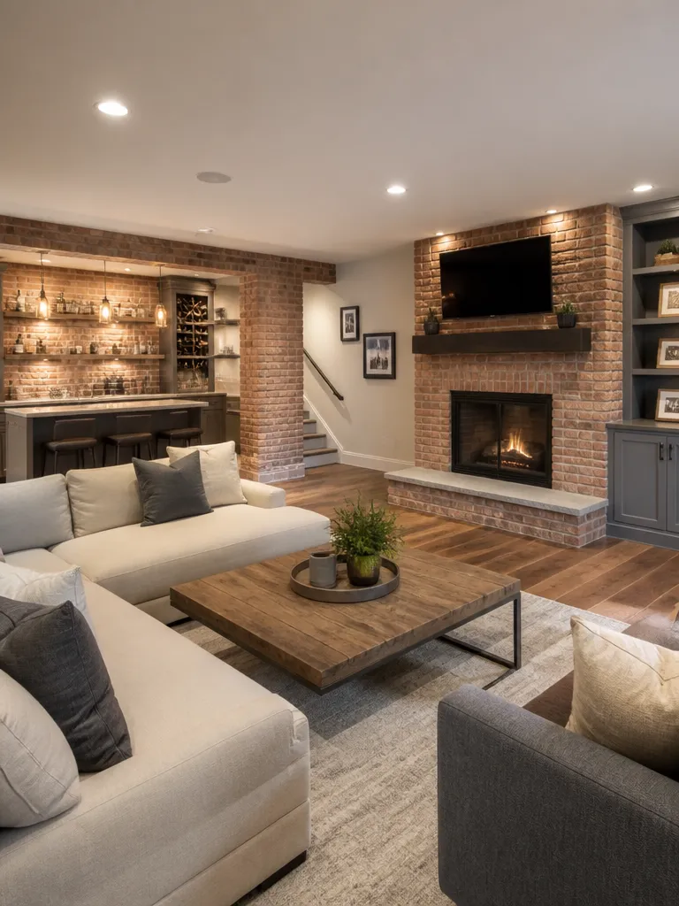 Brick Wall Basement Warm residential staging