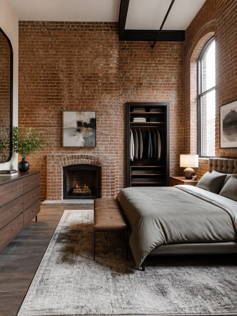Brick Wall Bedroom Luxury editorial staging