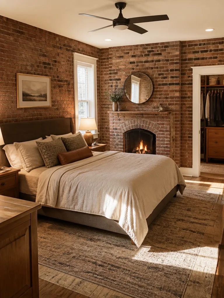 Brick Wall Bedroom Warm residential staging