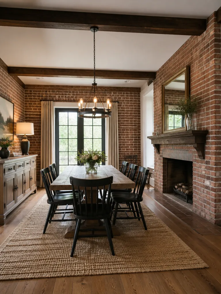 Brick Wall Dining Room Warm residential staging