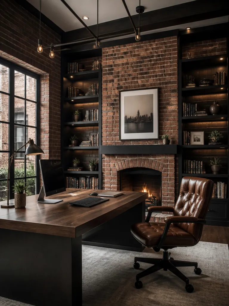 Brick Wall Home Office Luxury editorial staging