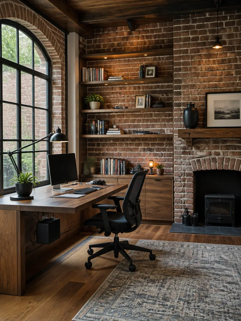 Brick Wall Home Office Warm residential staging