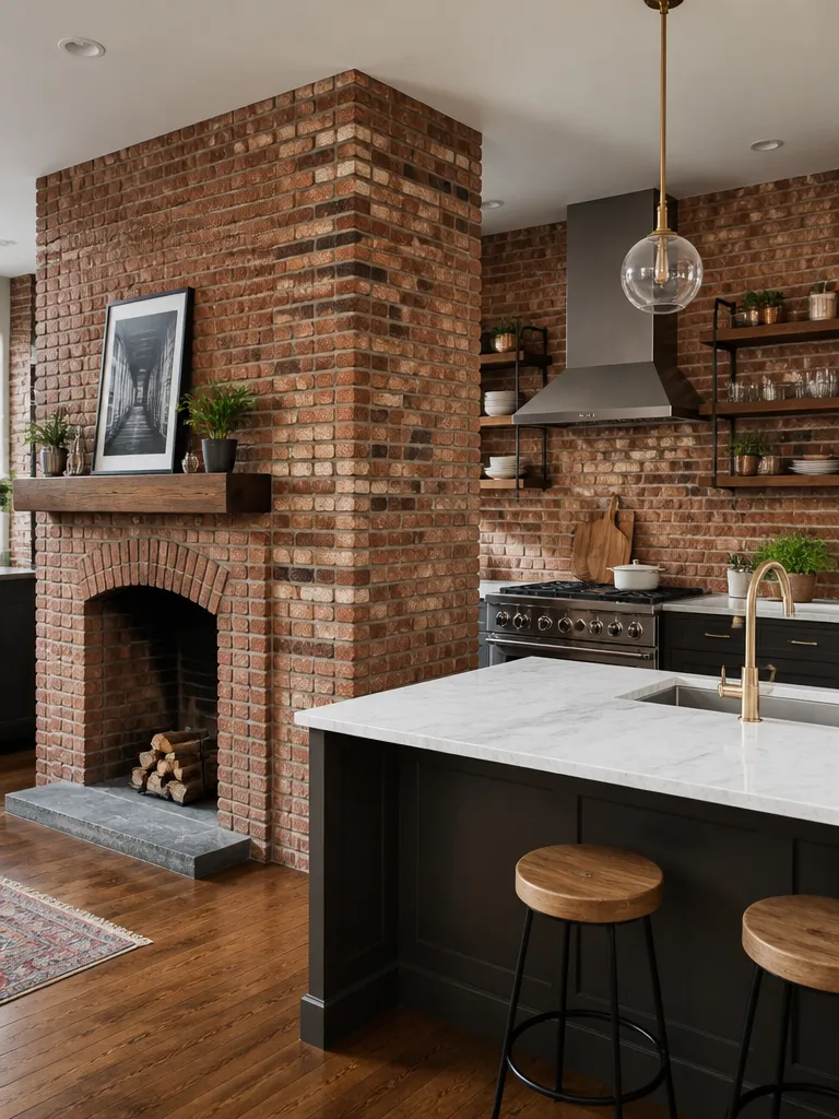 Brick Wall Kitchen Warm residential staging