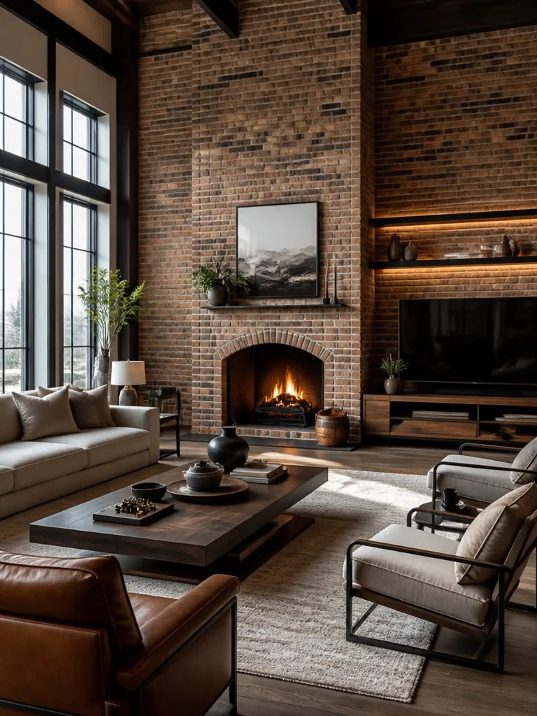 Brick Wall Living Room Luxury editorial staging