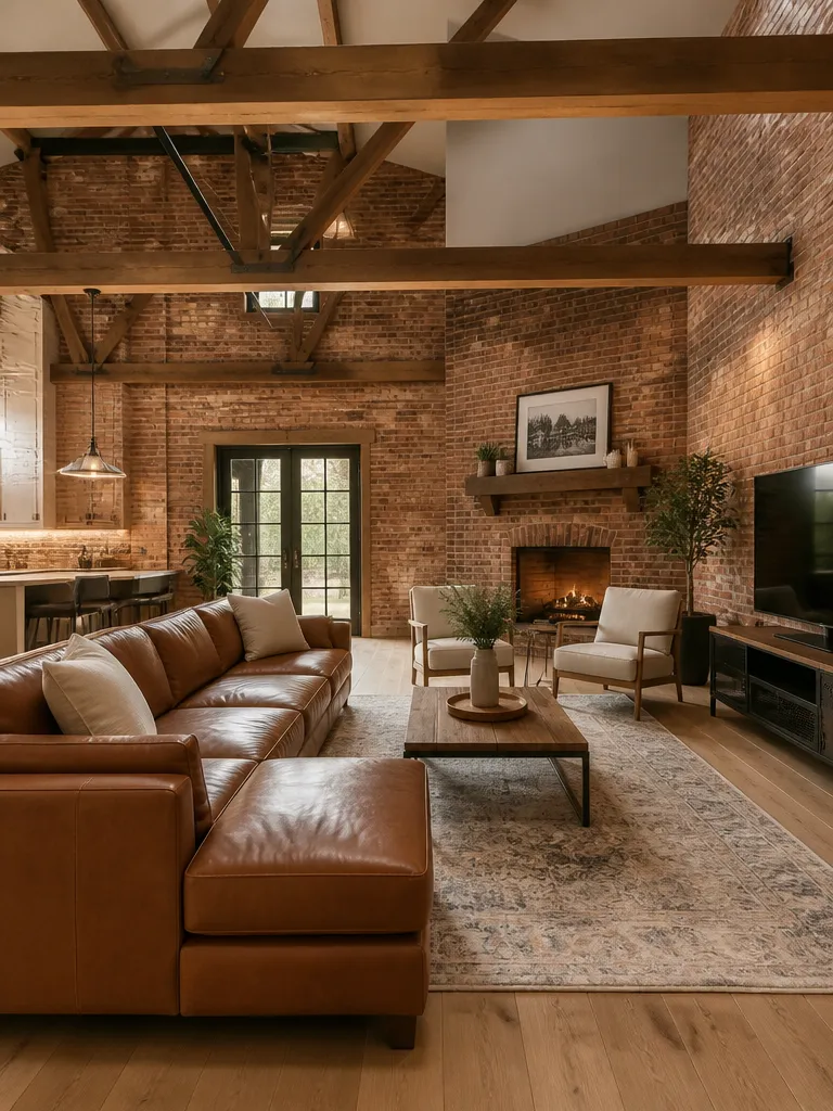 Brick Wall Living Room Warm residential staging