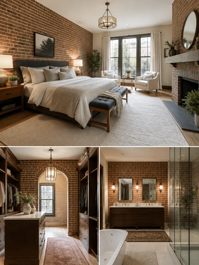 Brick Wall Master Bedroom Warm residential staging