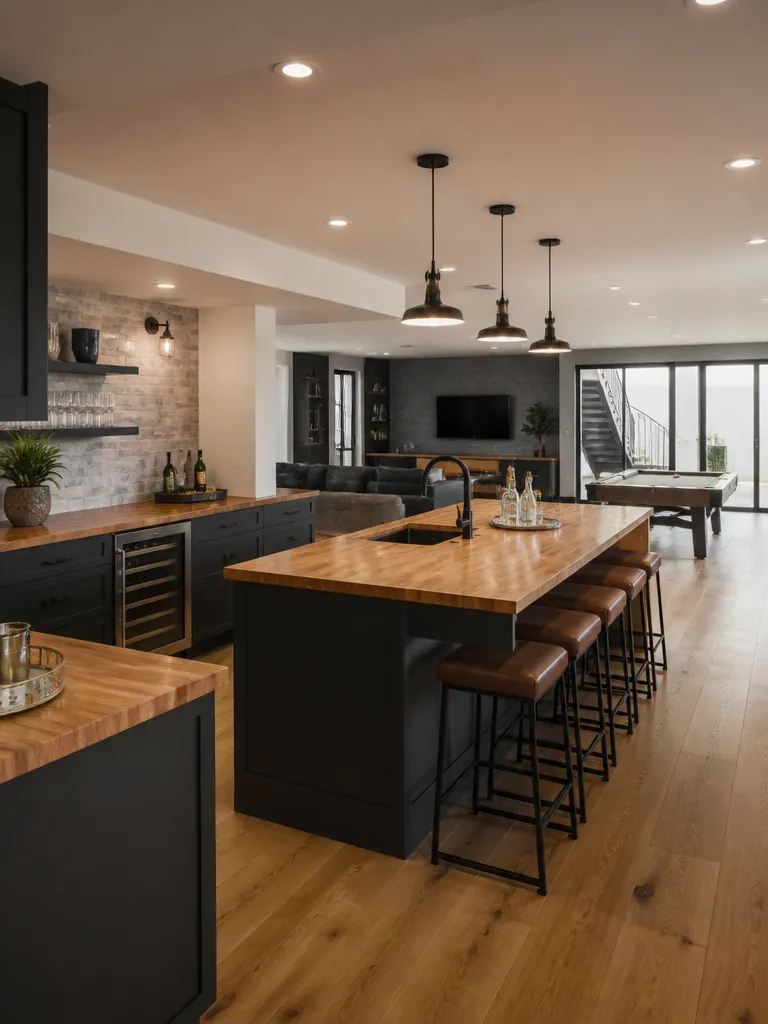 Butcher Block Countertops Basement Luxury editorial staging