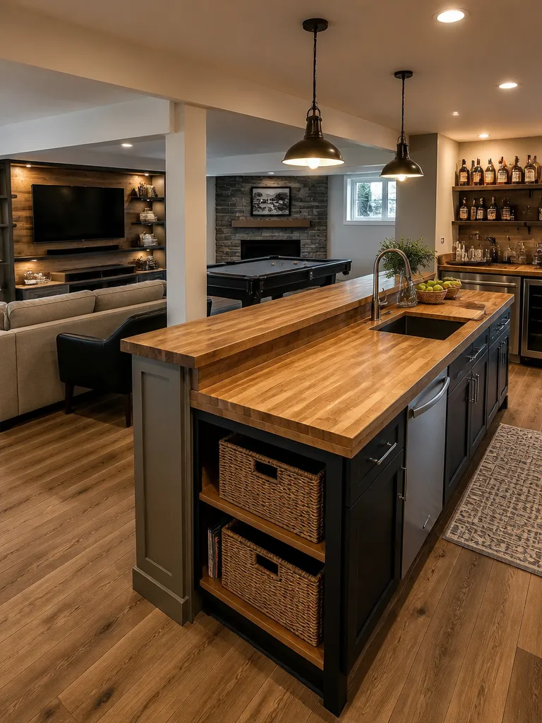 Butcher Block Countertops Basement Warm residential staging