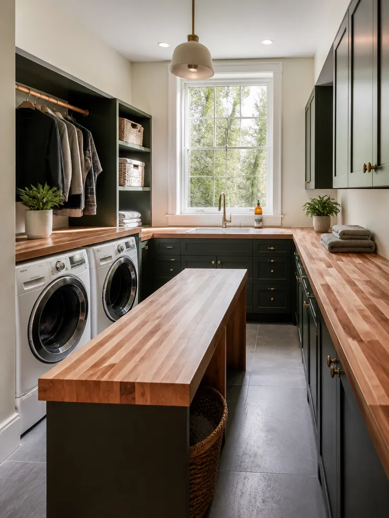 Butcher Block Countertops Laundry Room Luxury editorial staging