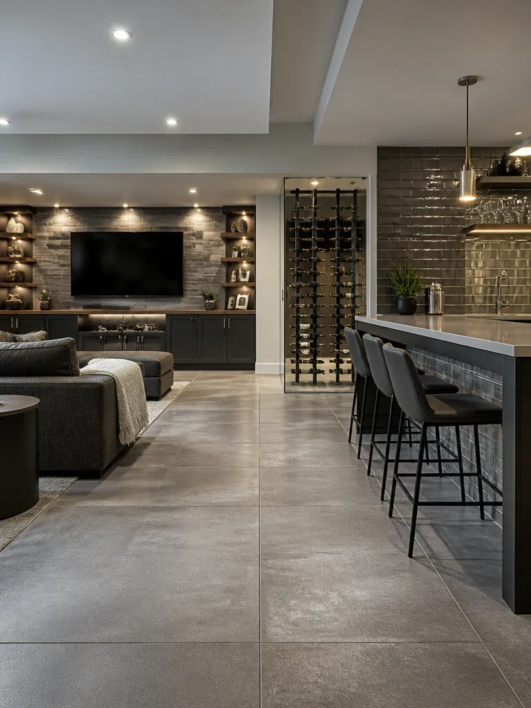 Ceramic Tile Basement Luxury editorial staging